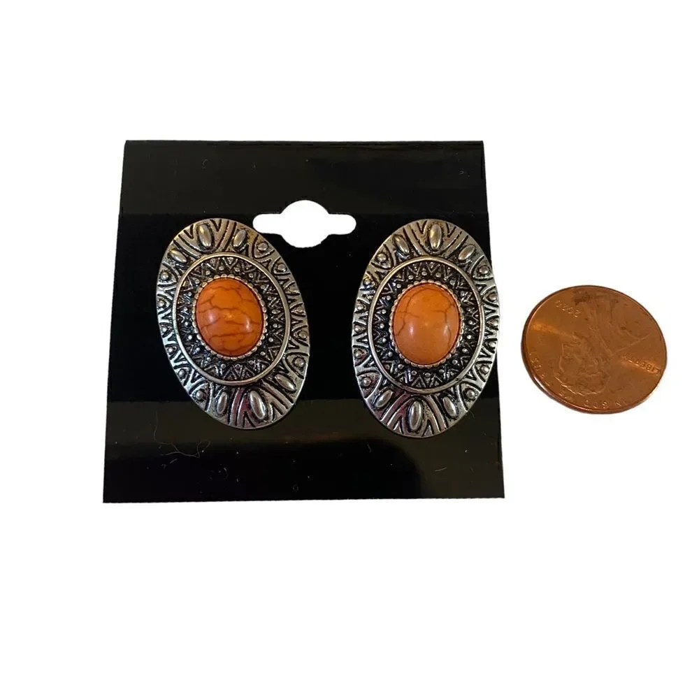 Vintage Silver Toned South West Style Post Earrings.